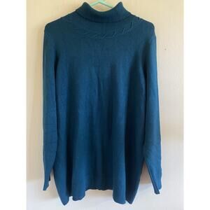 Evolution by Cyrus Blue Ribbed Knit Turtleneck Sweater Tunic Shirt Top Womens 2X
